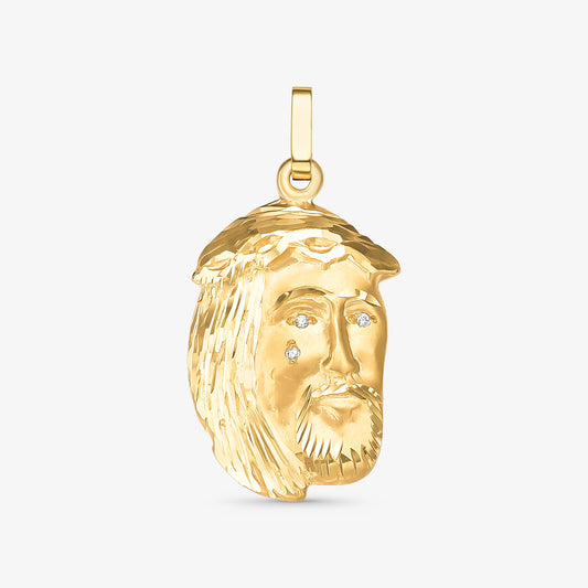 Pingente Face de Cristo com Pedras Grande em Ouro Amarelo 18K