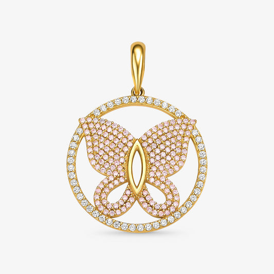 Pingente Borboleta com Pedras M em Ouro Amarelo 18K