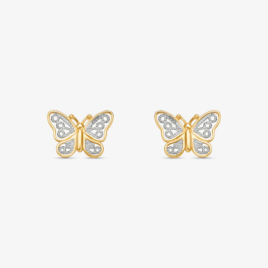 Brinco Borboleta Vazado Bicolor em Ouro 18K