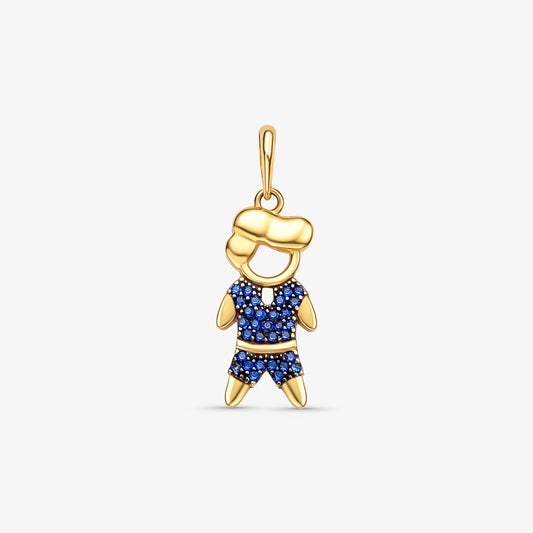 Pingente Menino Topete com Pedra Azul em Ouro Amarelo 18K