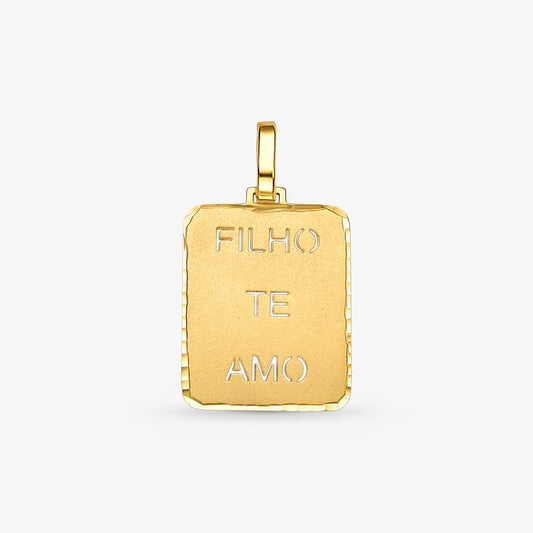 Pingente Plaquinha Filho Te Amo em Ouro Amarelo 18K