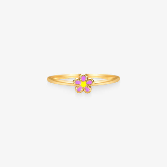 Anel Flor Roxa Esmaltada em Ouro Amarelo 18K