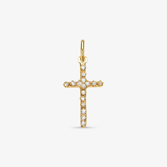 Pingente Cruz com Diamantes em Ouro Amarelo 18K
