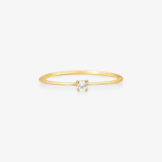 Anel Solitário Fino com Zircônia em Ouro Amarelo 18K