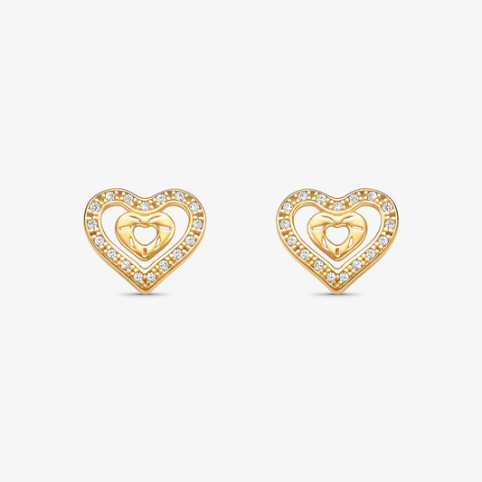 Brinco Coração Vazado com Pedras em Ouro Amarelo 18K