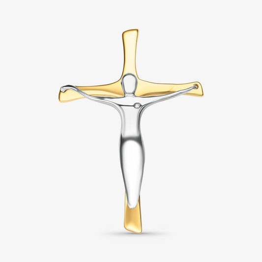 Pingente Cruz Bicolor com Cristo e Diamantes em Ouro 18K