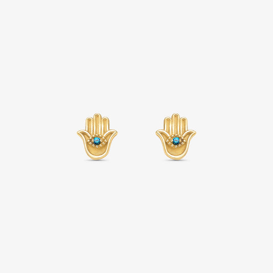 Brinco Mão de Fátima com Pedras em Ouro Amarelo 18K
