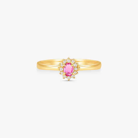 Anel Rubelita Natural e Diamantes em Ouro Amarelo 18K