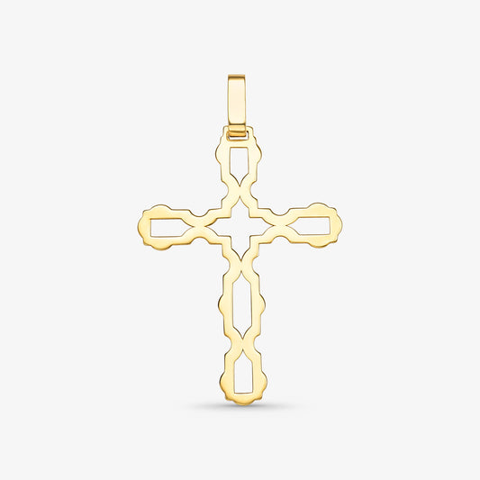 Pingente Cruz Laser Vazado em Ouro Amarelo 18K