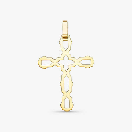 Pingente Cruz Laser Vazado em Ouro Amarelo 18K