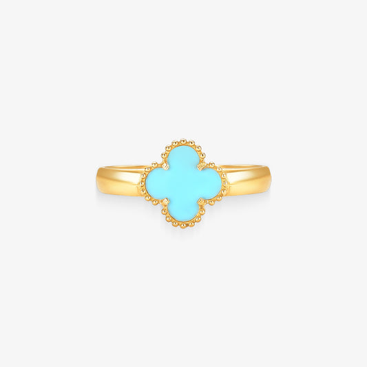 Anel Trevo Azul Bebê em Ouro Amarelo 18K