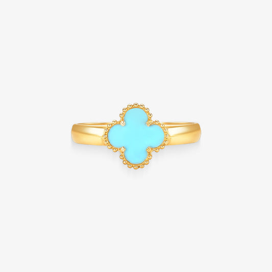 Anel Trevo Azul Bebê em Ouro Amarelo 18K