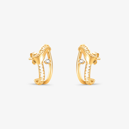 Brinco Trabalhado em J com Pedra em Ouro Amarelo 18K