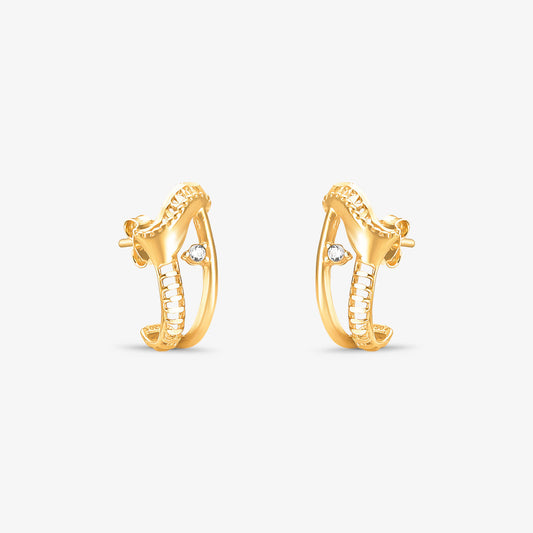 Brinco Trabalhado em J com Pedra em Ouro Amarelo 18K