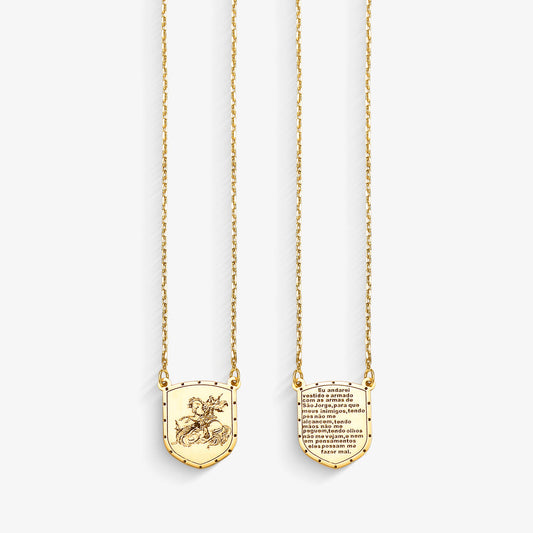Escapulário São Jorge Escudo P com 65cm em Ouro Amarelo 18K