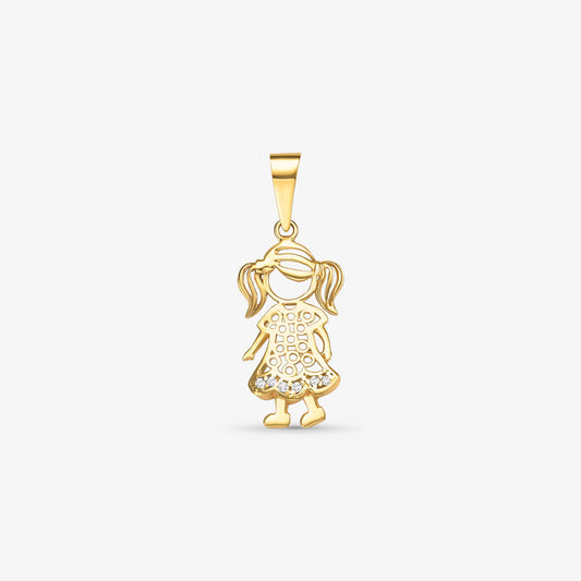 Pingente Menina Vazado com Pedras em Ouro Amarelo 18K