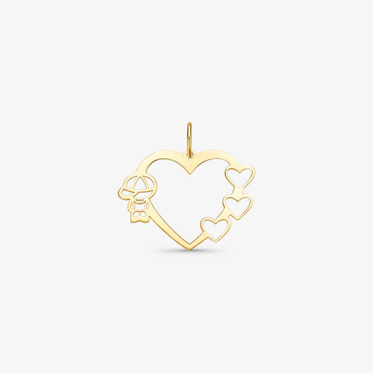 Pingente Coração e Menino Vazado em Ouro Amarelo 18K