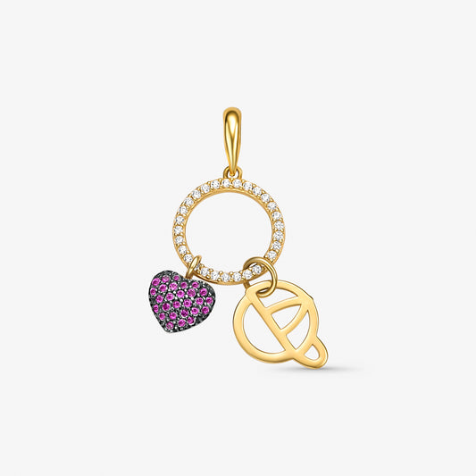 Pingente Menino e Coração com Pedras em Ouro Amarelo 18K