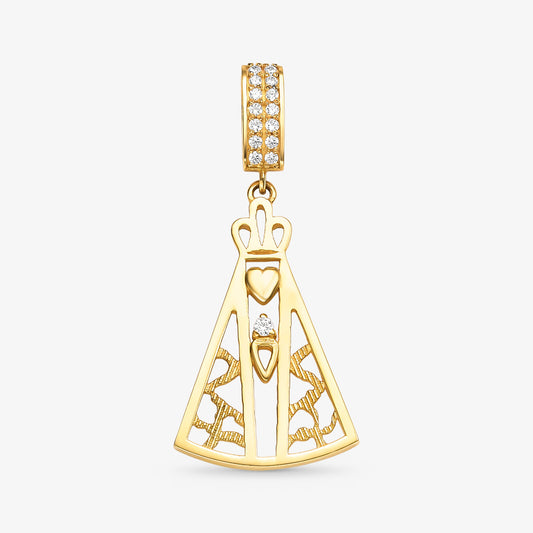 Pingente N.Sra Aparecida Vazada com Pedras em Ouro Amarelo 18K