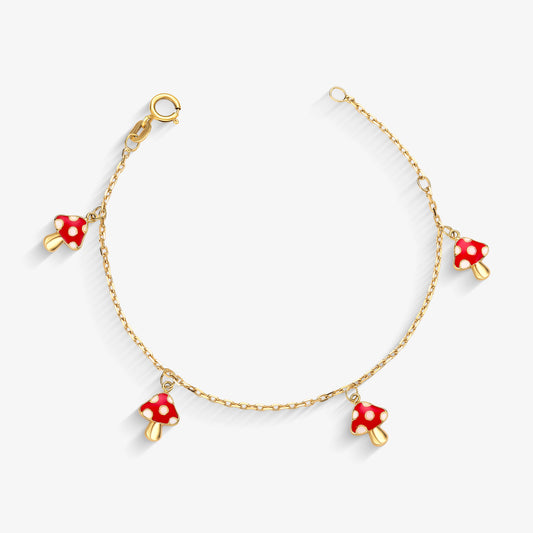Pulseira Infantil 4 Cogumelos em Ouro Amarelo 18K