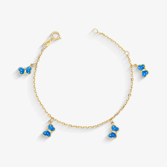 Pulseira Infantil 4 Borboletas em Ouro Amarelo 18K