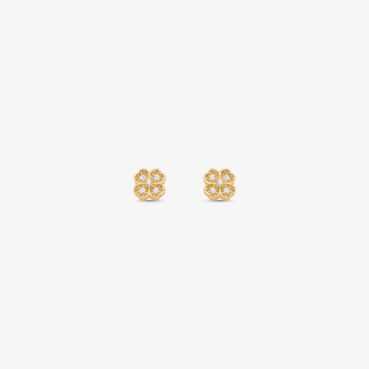 Brinco Baby Flor com Pedras em Ouro Amarelo 18K