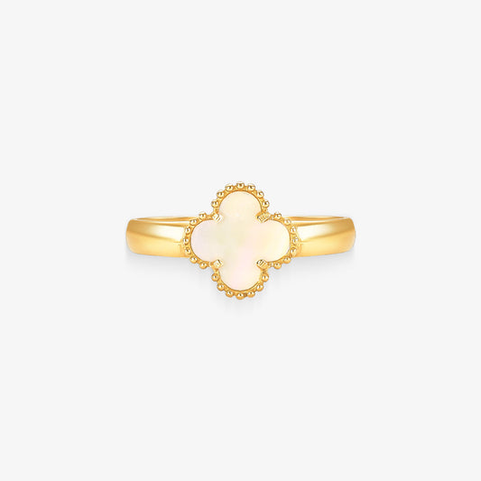 Anel Trevo Madre Pérola Champanhe em Ouro Amarelo 18K