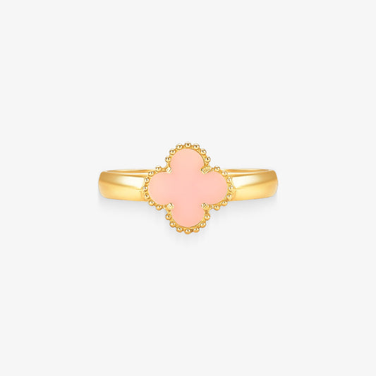 Anel Trevo Rosa Bebê em Ouro Amarelo 18K