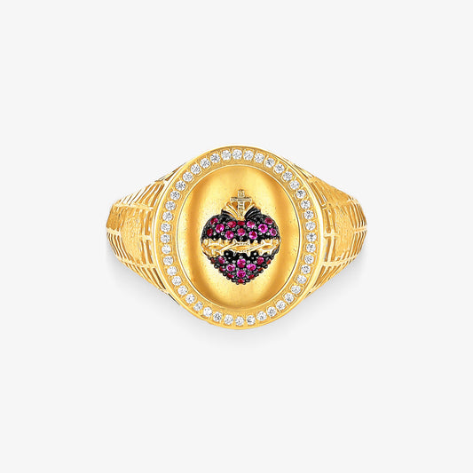 Anel Sagrado Coração em Ouro Amarelo 18K