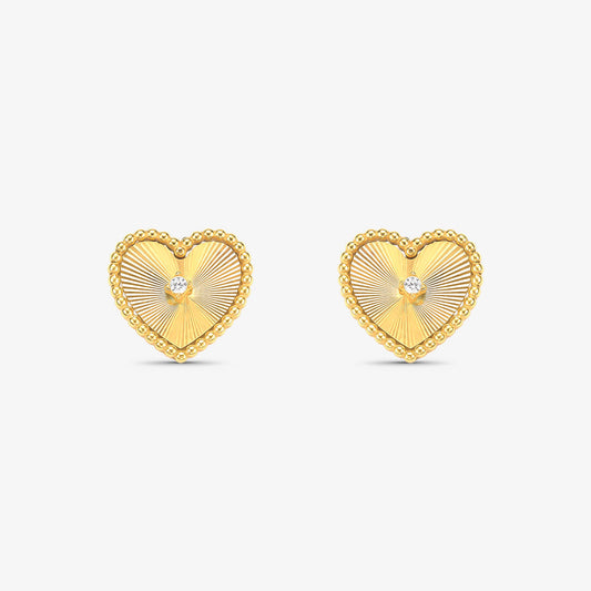 Brinco Coração Trabalhado com Pedras em Ouro Amarelo 18K