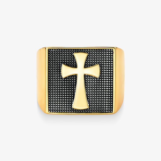Anel Cruz Trabalhado em Ouro Amarelo 18K