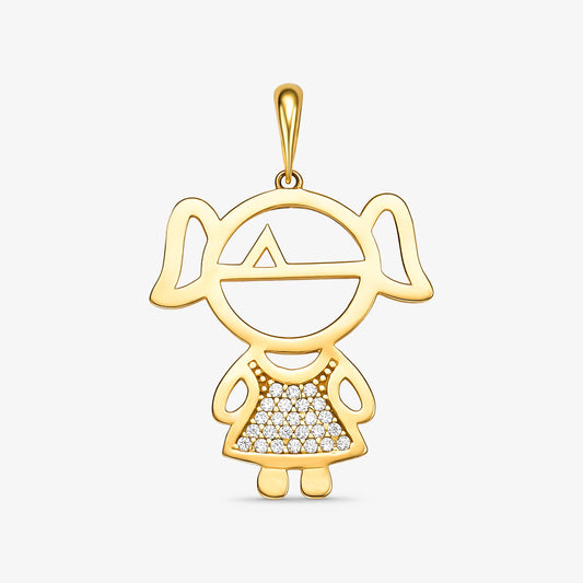 Pingente Menina Vazado com Pedras em Ouro Amarelo 18K