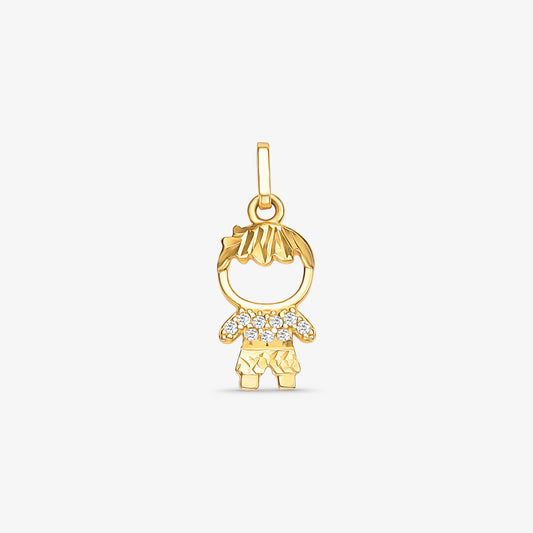 Pingente Menino Franja com Pedras em Ouro Amarelo 18K