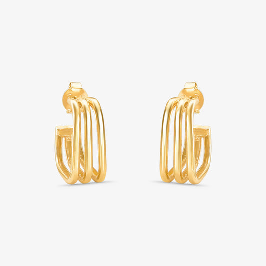 Brinco Argola Quadrada 3 Fios em Ouro Amarelo 18K