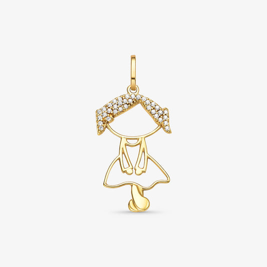 Pingente Menina Vazada com Pedra em Ouro Amarelo 18K