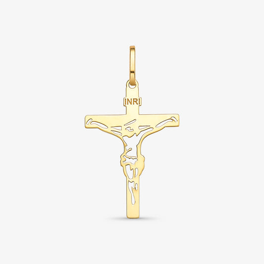 Pingente Cruz com Cristo Vazado INRI em Ouro Amarelo 18K