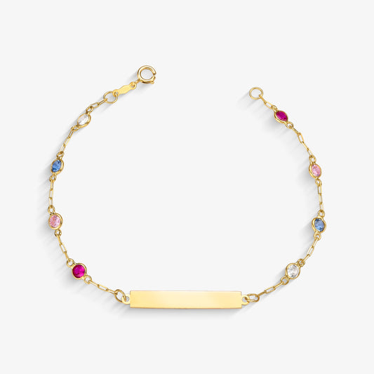 Pulseira Chapinha com Pedras em Ouro Amarelo 18K