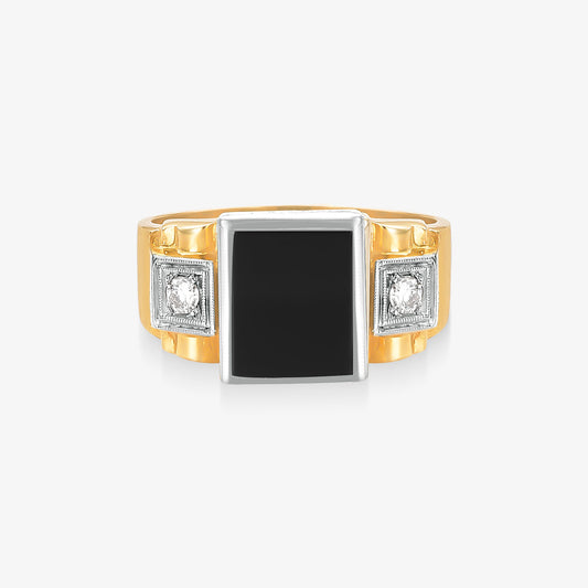 Anel Mestre com Diamantes e Ônix Natural em Ouro Amarelo 18K
