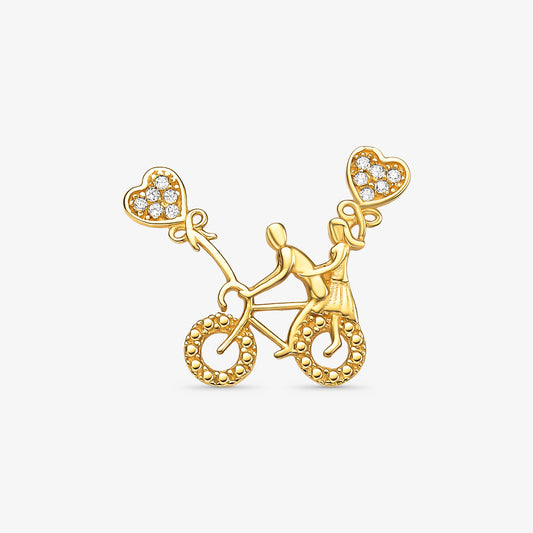 Pingente Casal Bicicleta com Pedras em Ouro Amarelo 18K