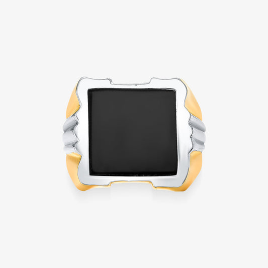 Anel Chapa com Ônix em Ouro Amarelo 18K