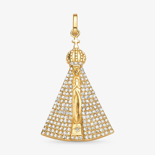 Pingente N.Sra Aparecida com Diamantes em Ouro Amarelo 18K