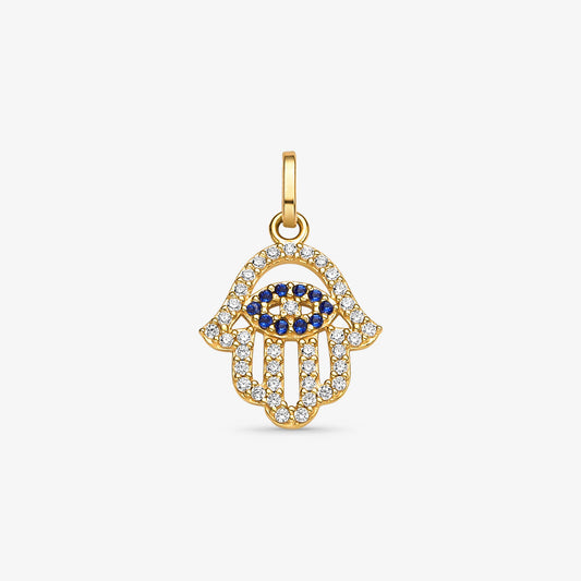 Pingente Mão de Fátima com Pedras em Ouro Amarelo 18K