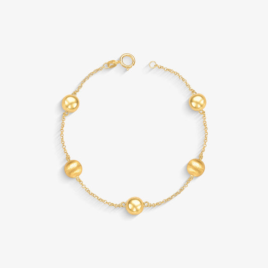 Pulseira Bola Lisa/Fosca em Ouro Amarelo 18K, 7mm, 20,5cm