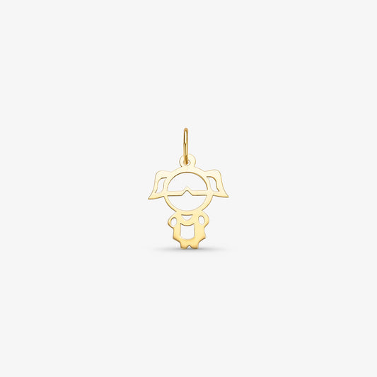 Pingente Menina Vazado Laser em Ouro Amarelo 18K