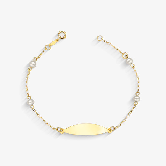 Pulseira Chapinha com Pérola Natural em Ouro Amarelo 18K