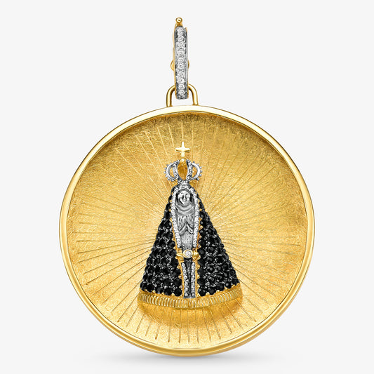 Pingente Medalha de Nossa Senhora Aparecida com Diamantes em Ouro Amarelo 18K