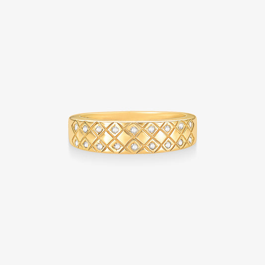 Anel Triunfo com Diamantes em Ouro Amarelo 18K
