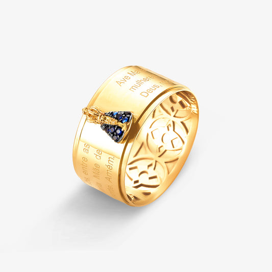 Anel N.Sra. Aparecida Ave Maria em Ouro Amarelo18K