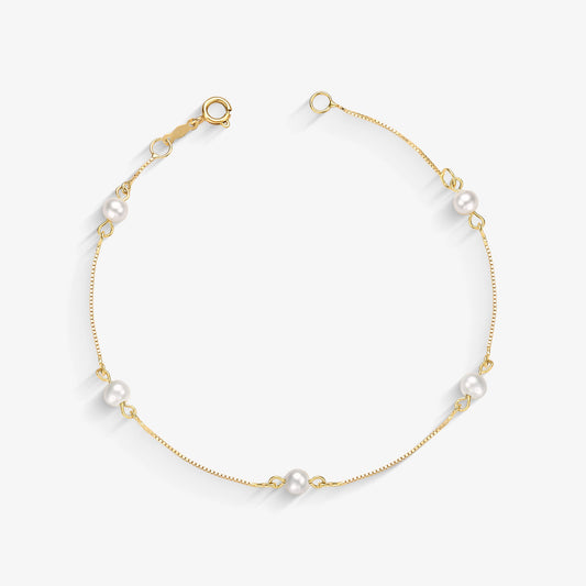Pulseira Infantil com Pérola Natural em Ouro Amarelo 18K