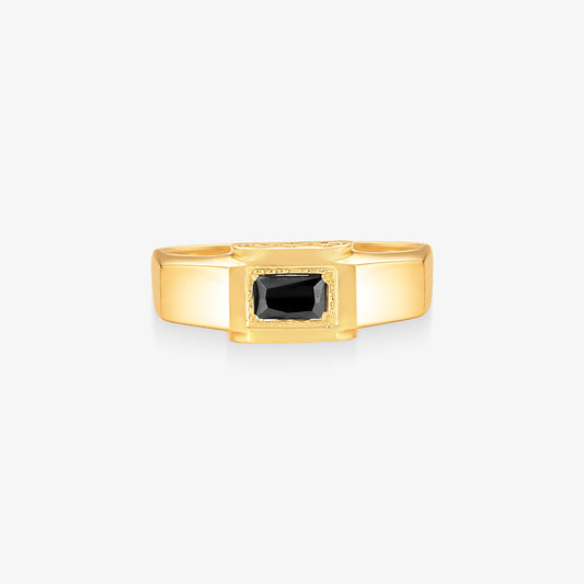 Anel Triunfo com Ônix Natural em Ouro Amarelo 18K